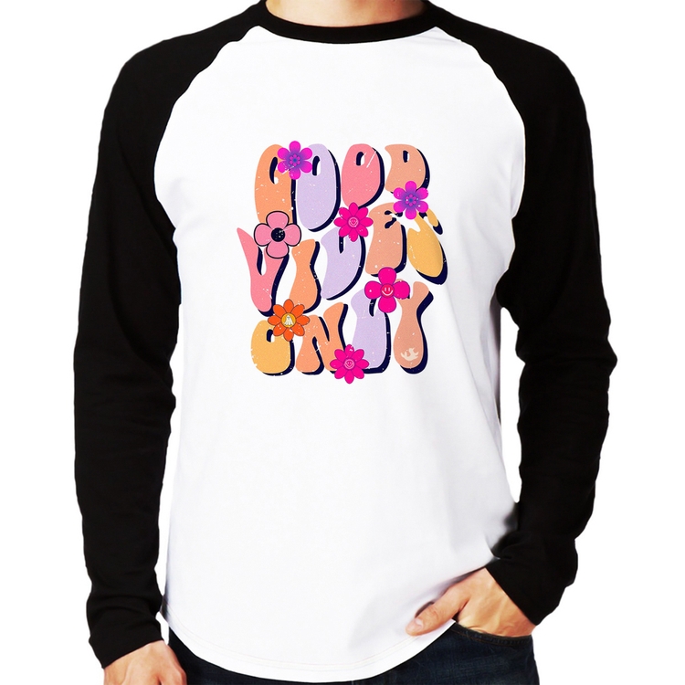 Camiseta Raglan Good Vibes Only Manga Longa