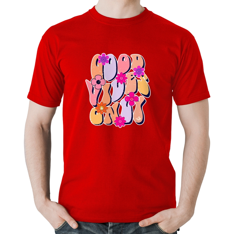 Camiseta Algodão Good Vibes Only - Vermelha