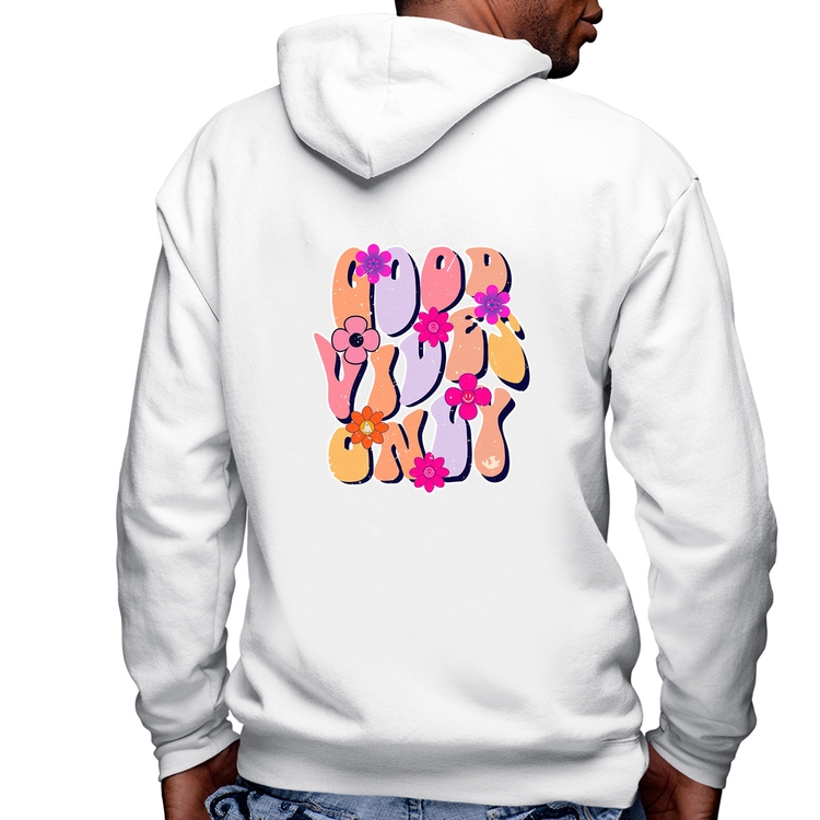 Blusa Moletom Good Vibes Only Masculina com Capuz e Zíper - Branca