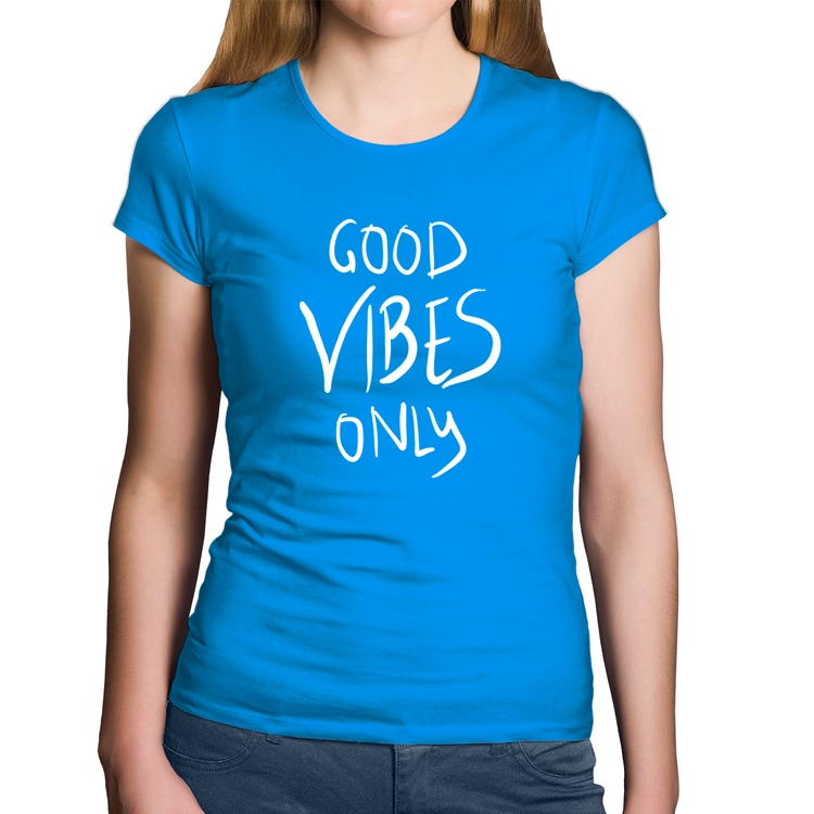 Baby Look Algodão Good Vibes Only - Azul