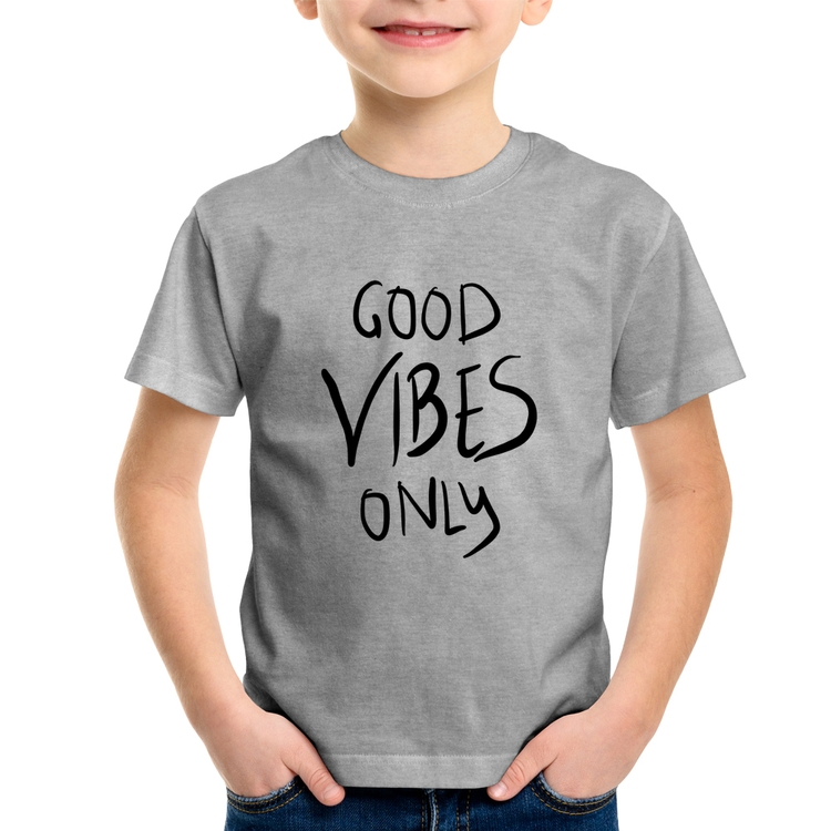 Camiseta Infantil Good Vibes Only - Cinza