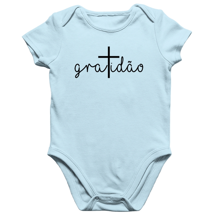 Body Bebê Algodão Gratidão Cruz - Azul Bebê