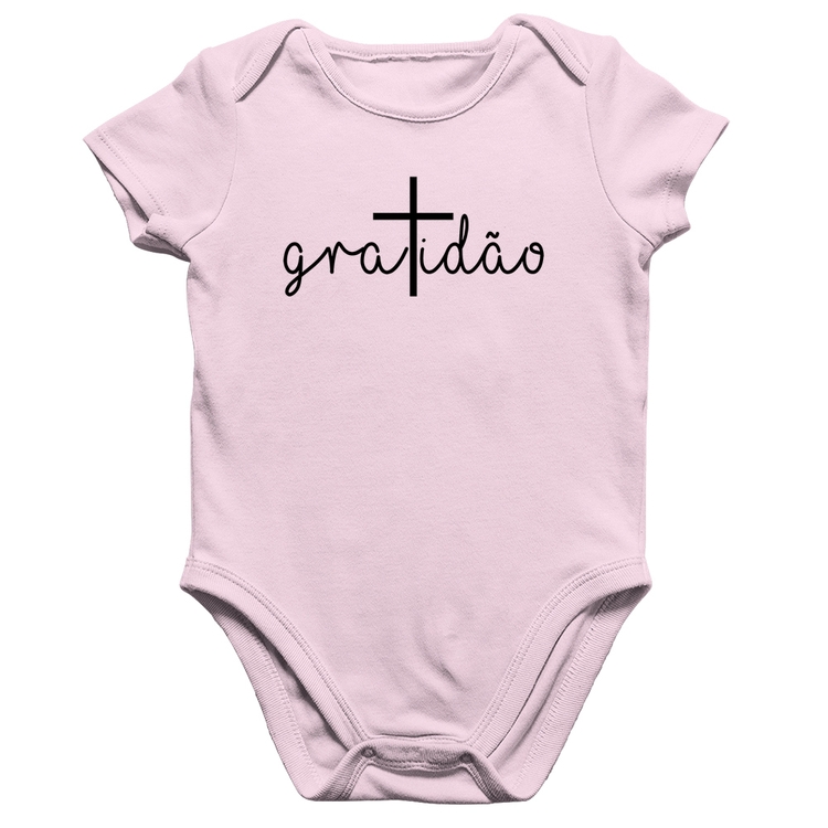 Body Bebê Algodão Gratidão Cruz - Rosa Bebê