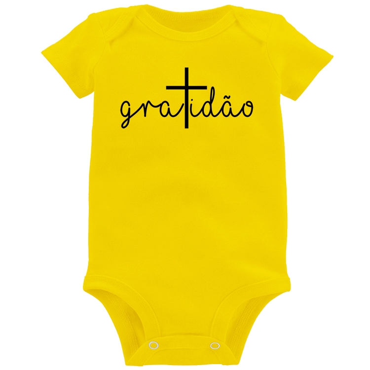 Body Bebê Gratidão Cruz - Amarelo