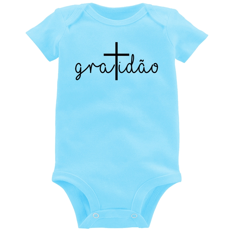 Body Bebê Gratidão Cruz - Azul Bebê