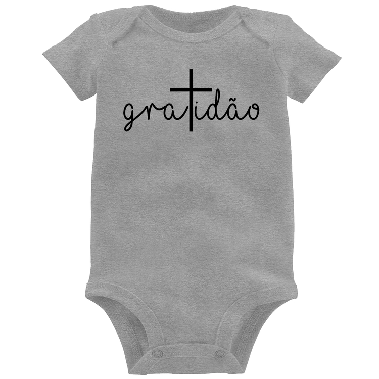 Body Bebê Gratidão Cruz - Cinza