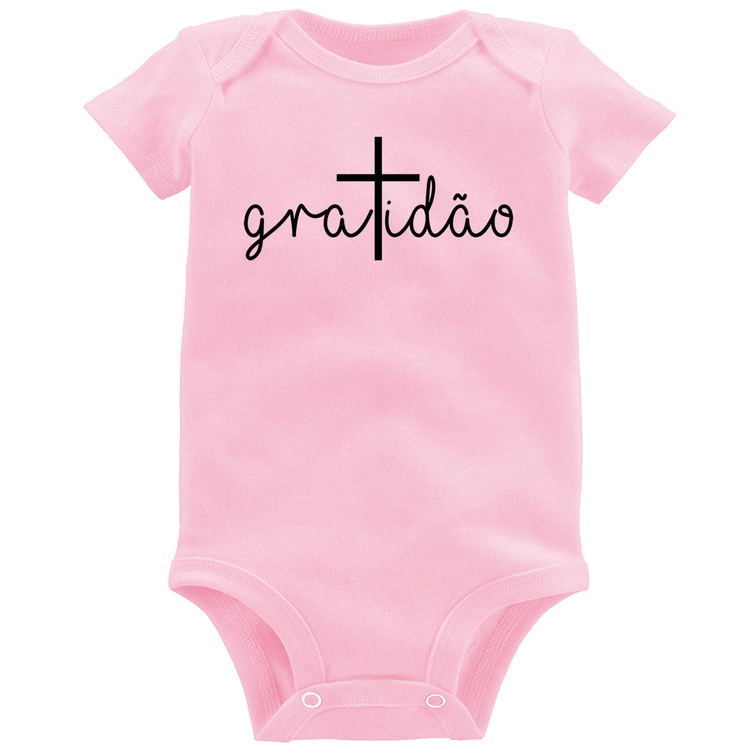 Body Bebê Gratidão Cruz - Rosa Bebê