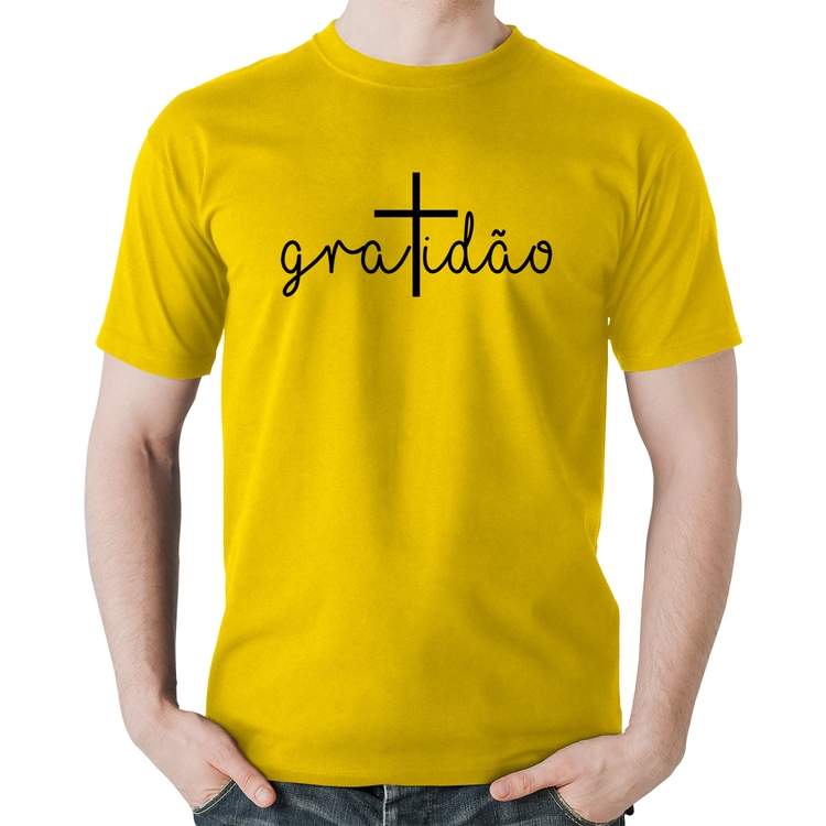 Camiseta Algodão Gratidão Cruz - Amarela