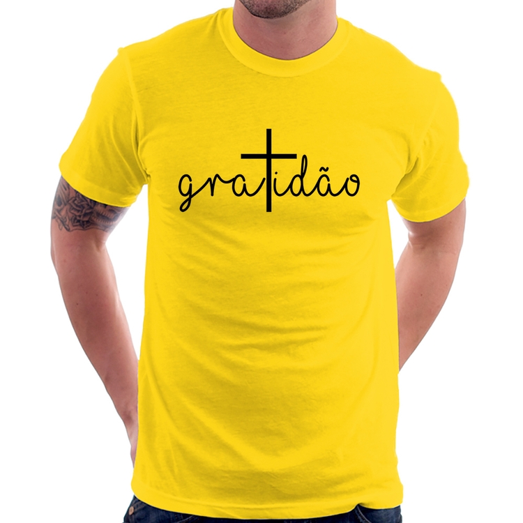 Camiseta Gratidão Cruz - Amarela