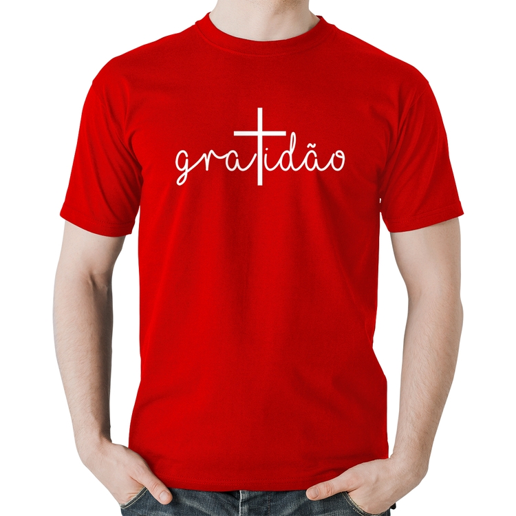 Camiseta Algodão Gratidão Cruz - Vermelha
