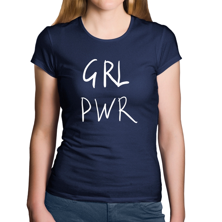 Baby Look Algodão GRL PWR - Marinho