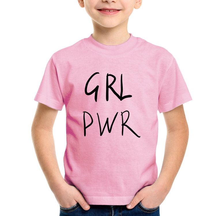 Camiseta Infantil GRL PWR - Rosa Bebê