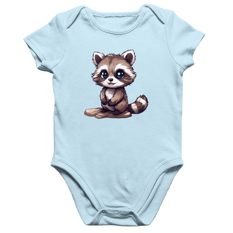 Body Bebê Algodão Guaxinim Fofinho - Azul Bebê