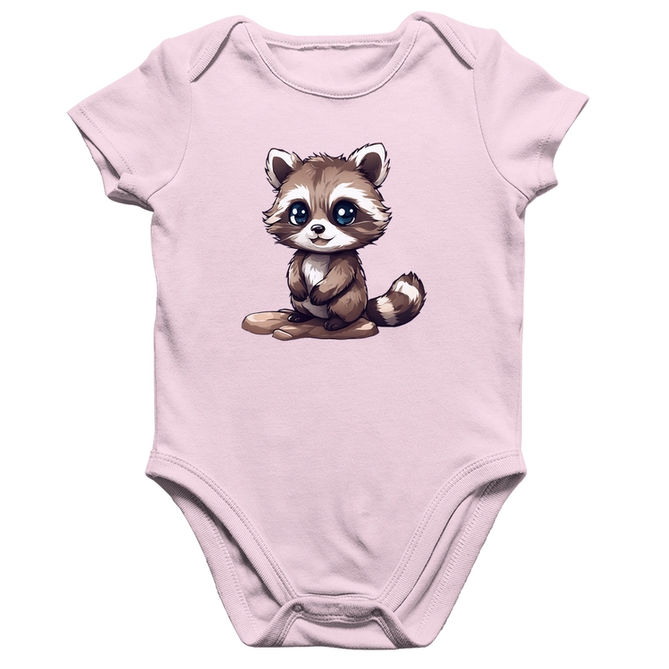 Body Bebê Algodão Guaxinim Fofinho - Rosa Bebê