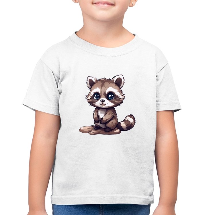 Camiseta Algodão Infantil Guaxinim Fofinho - Branca