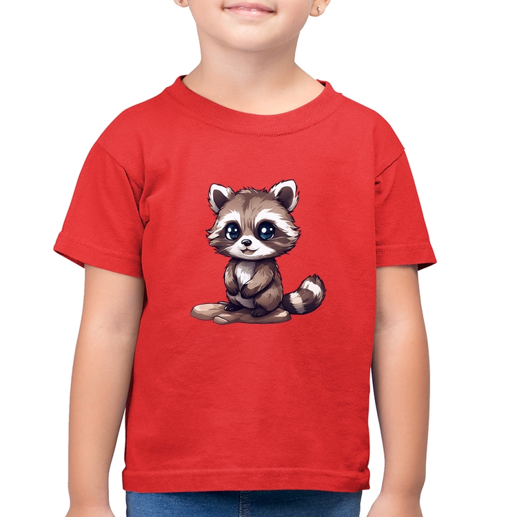 Camiseta Algodão Infantil Guaxinim Fofinho - Vermelha