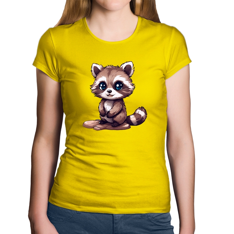 Baby Look Algodão Guaxinim Fofinho - Amarela