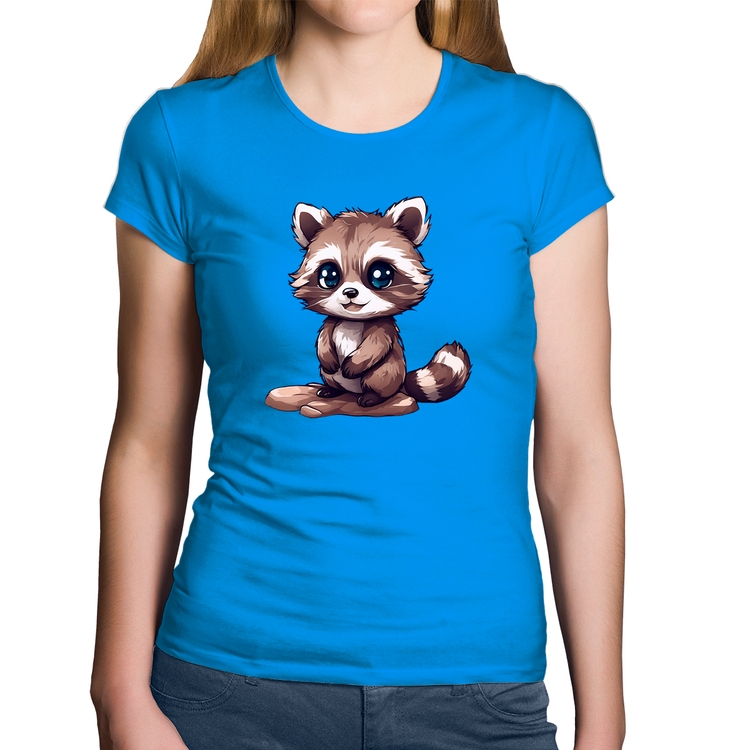 Baby Look Algodão Guaxinim Fofinho - Azul