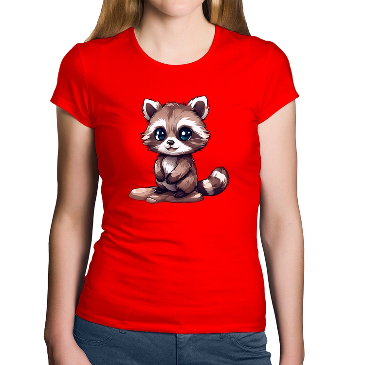 Baby Look Algodão Guaxinim Fofinho - Vermelha