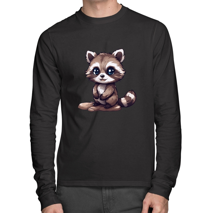 Camiseta Algodão Guaxinim Fofinho Manga Longa