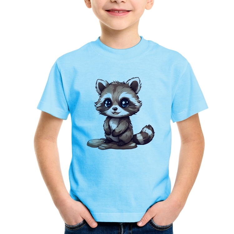 Camiseta Infantil Guaxinim Fofinho - Azul Bebê