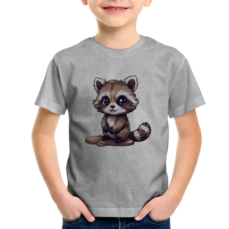 Camiseta Infantil Guaxinim Fofinho - Cinza