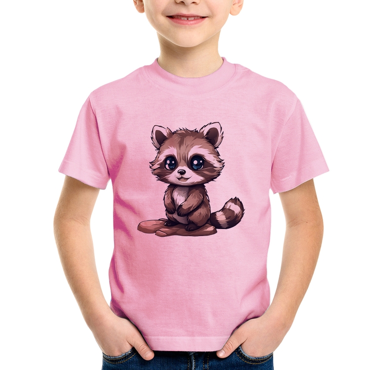 Camiseta Infantil Guaxinim Fofinho - Rosa Bebê
