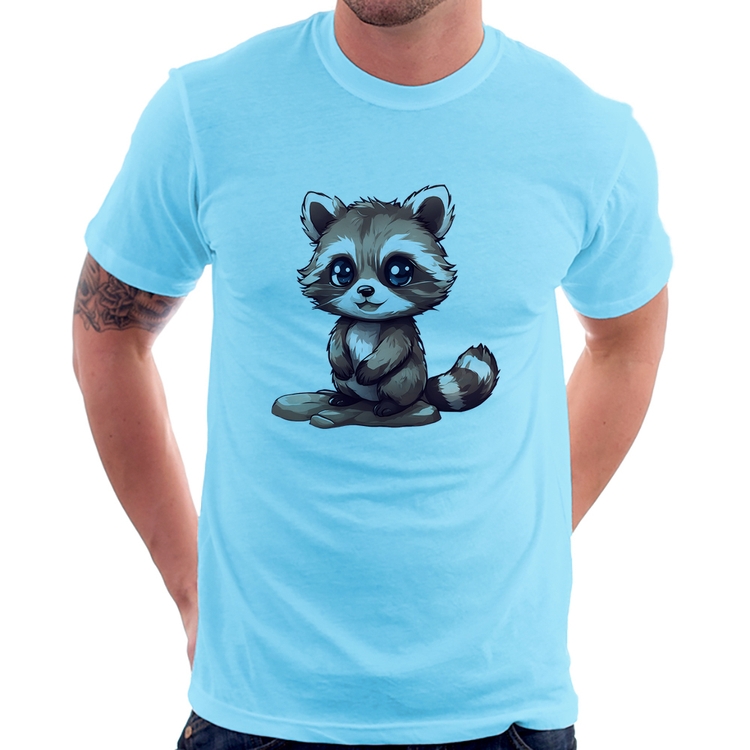 Camiseta Guaxinim Fofinho - Azul Bebê