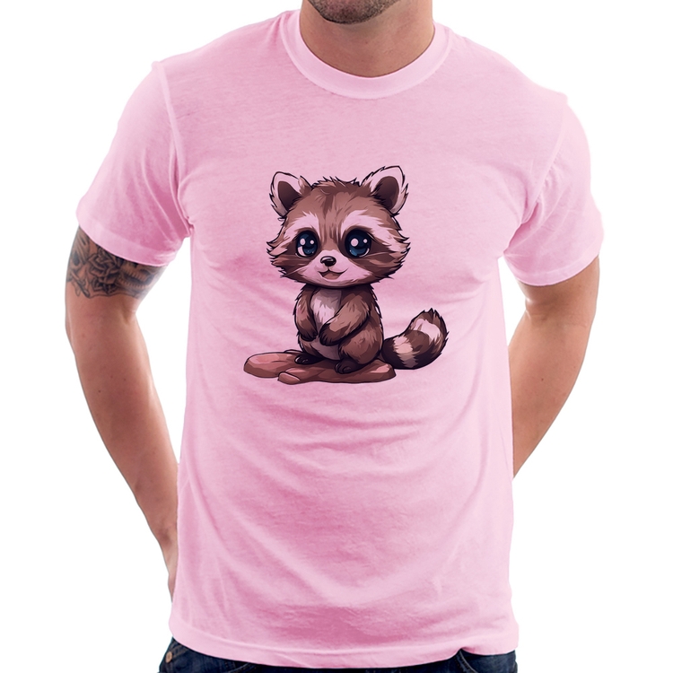 Camiseta Guaxinim Fofinho - Rosa Bebê