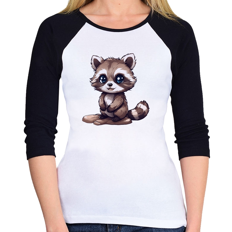 Baby Look Raglan Guaxinim Fofinho Manga 3/4
