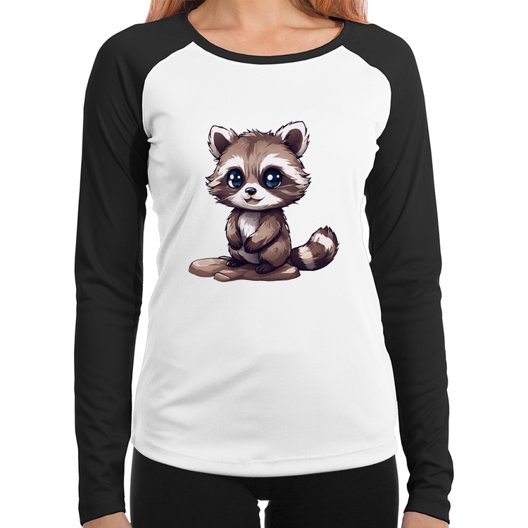 Baby Look Raglan Guaxinim Fofinho Manga Longa