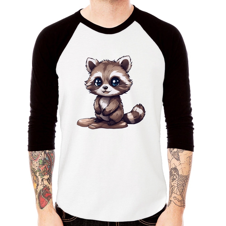Camiseta Raglan Guaxinim Fofinho Manga 3/4