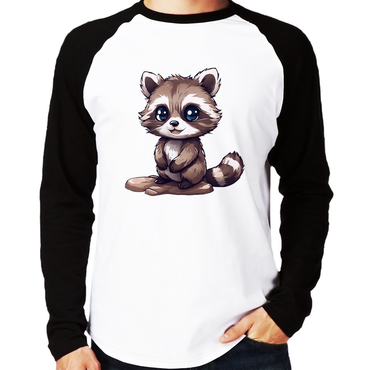 Camiseta Raglan Guaxinim Fofinho Manga Longa