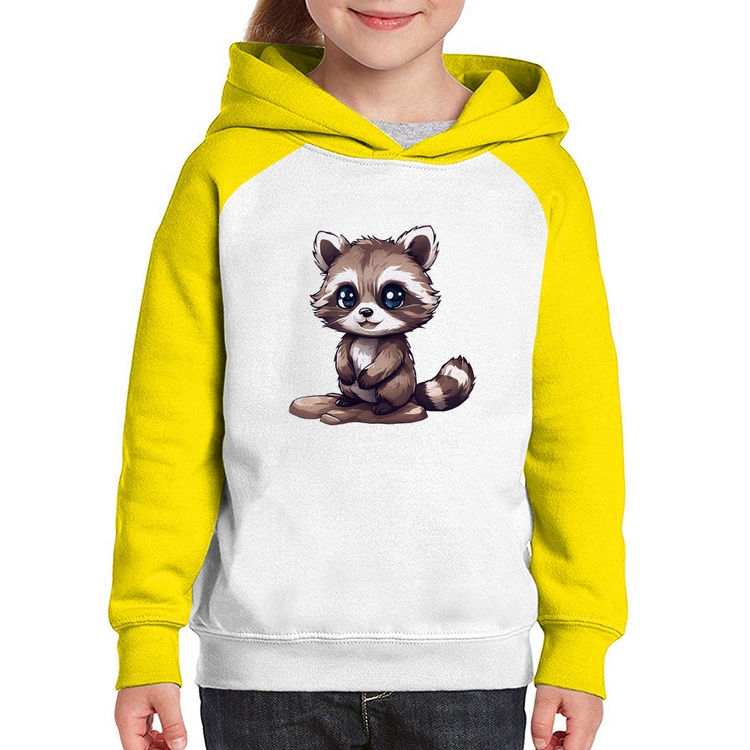 Moletom Infantil Guaxinim Fofinho - Branco/Amarelo