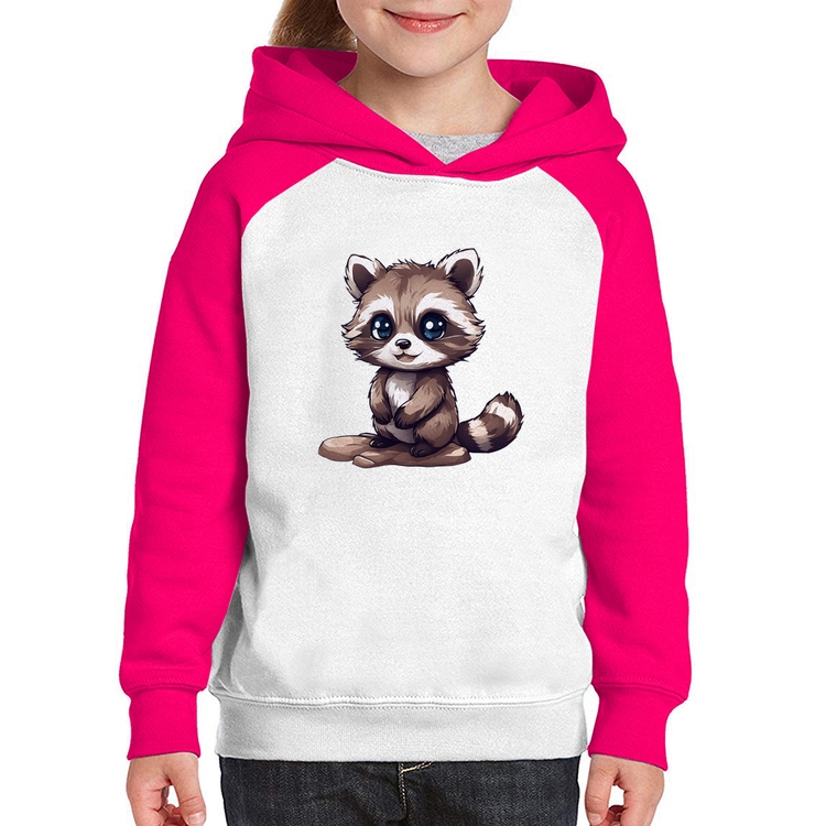 Moletom Infantil Guaxinim Fofinho - Branco/Rosa