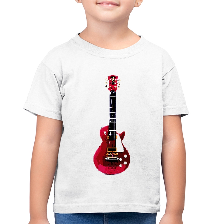 Camiseta Algodão Infantil Guitar Píxel - Branca