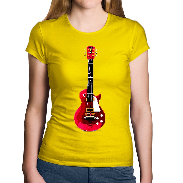 Baby Look Algodão Guitar Píxel - Amarela