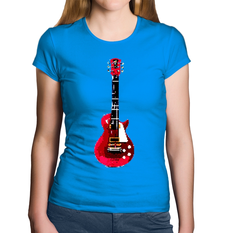 Baby Look Algodão Guitar Píxel - Azul