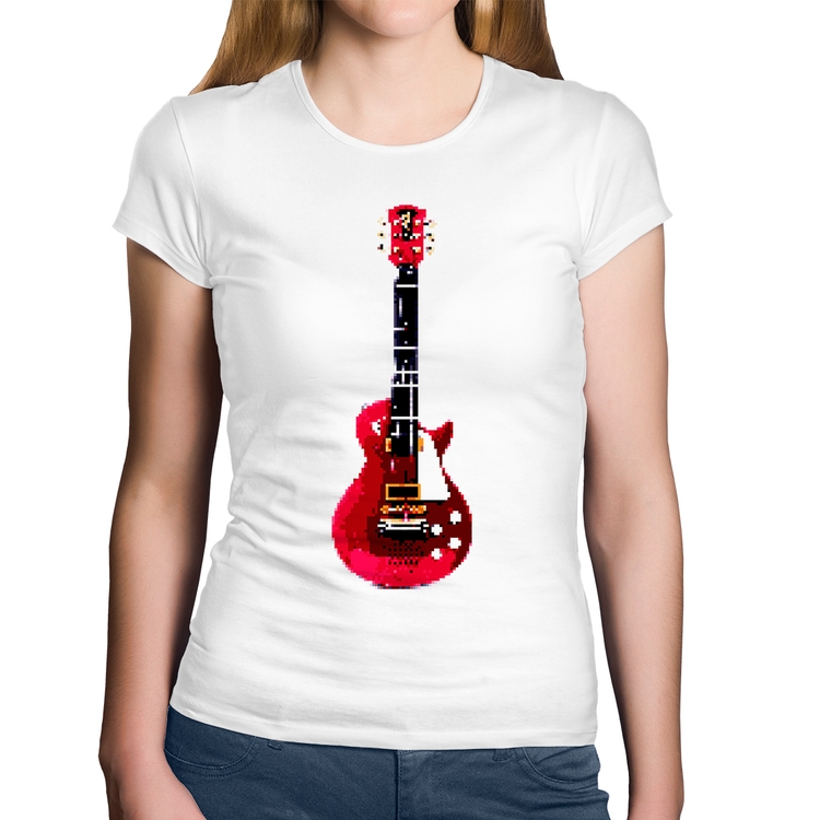 Baby Look Algodão Guitar Píxel - Branca