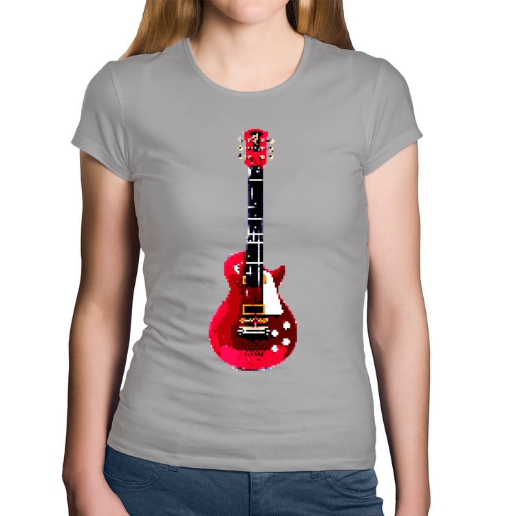 Baby Look Algodão Guitar Píxel - Cinza