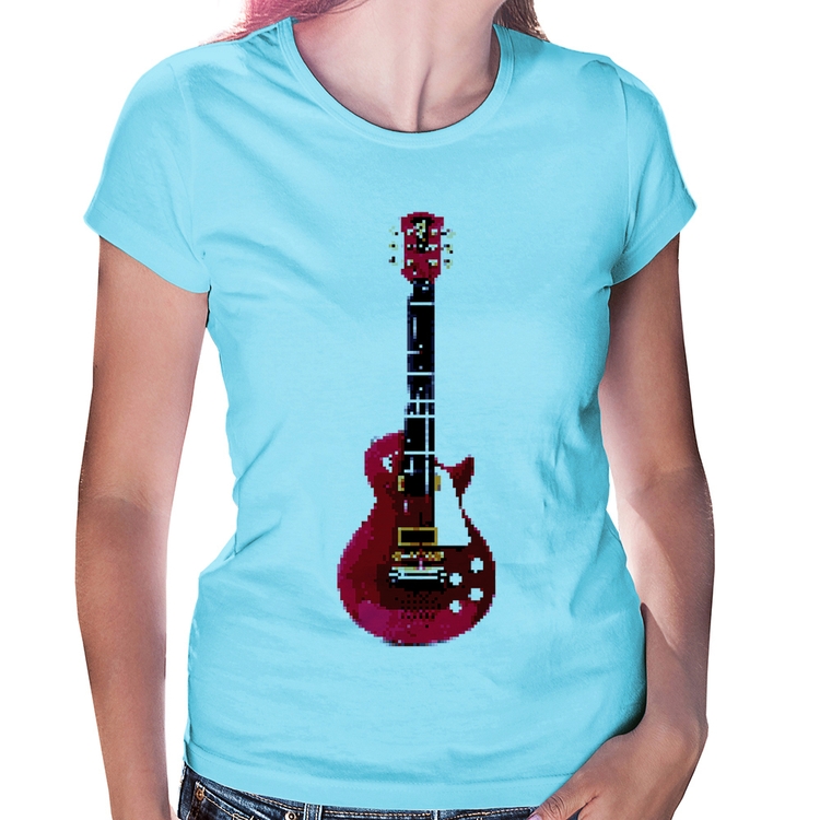 Baby Look Guitar Píxel - Azul Bebê