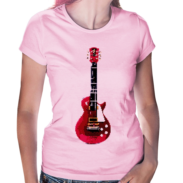 Baby Look Guitar Píxel - Rosa Bebê