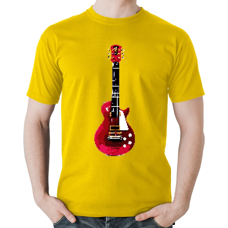 Camiseta Algodão Guitar Píxel - Amarela