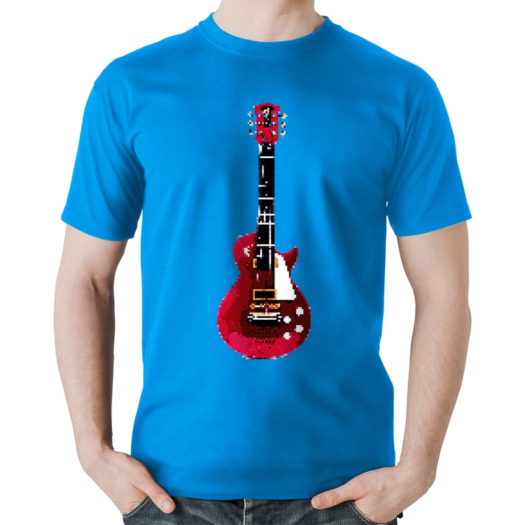 Camiseta Algodão Guitar Píxel - Azul