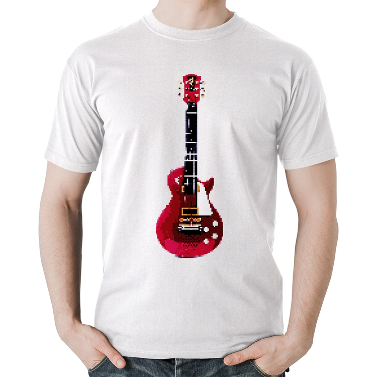 Camiseta Algodão Guitar Píxel - Branca