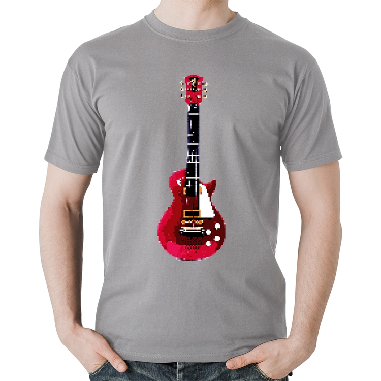 Camiseta Algodão Guitar Píxel - Cinza