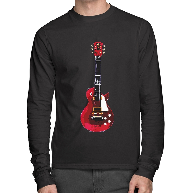 Camiseta Algodão Guitar Píxel Manga Longa