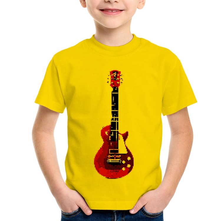 Camiseta Infantil Guitar Píxel - Amarela