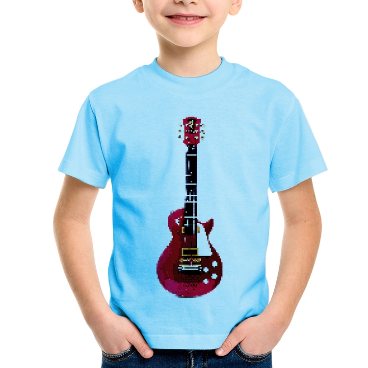 Camiseta Infantil Guitar Píxel - Azul Bebê