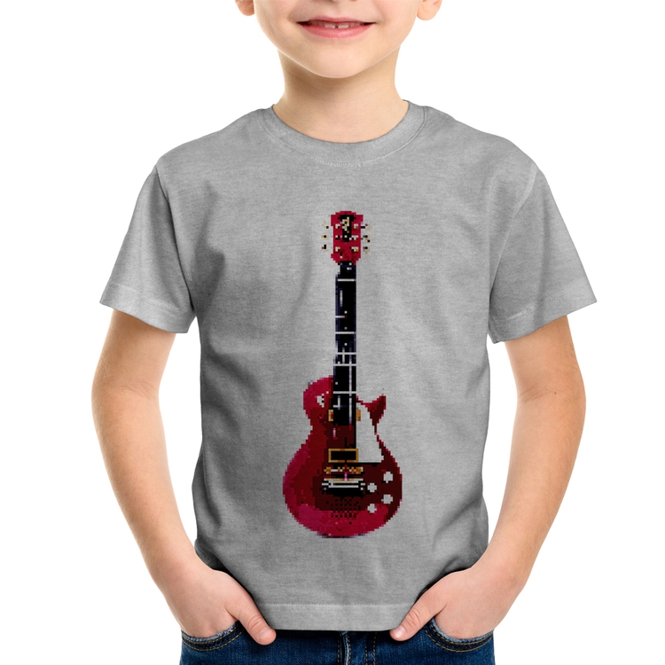 Camiseta Infantil Guitar Píxel - Cinza